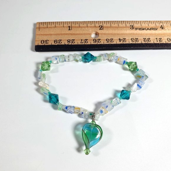 Swarovski Elements Handmade Artisan Glass Bracelet Womens Stretch Glass Heart - Picture 3 of 4